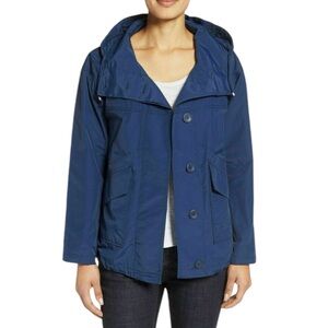 EILEEN FISHER Blue Bonnet Weather Resistant Cotton Nylon Hooded Jacket Large